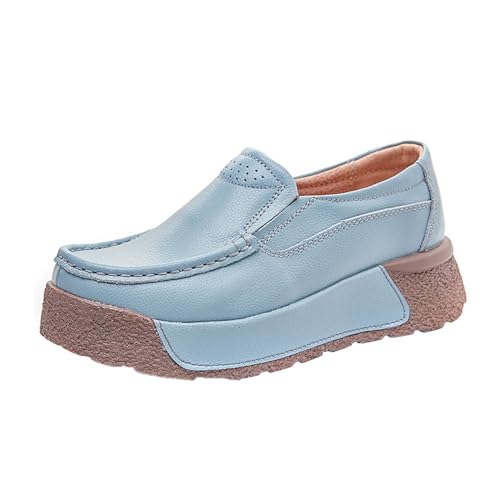 BIISDOST Lässige, runde Zehenpartie für Damen, einfarbig, große Größe, Mutterschuhe, niedriges Plateau, Freizeitschuhe Damenschuhe Silber 40 (Blue, 38) von BIISDOST