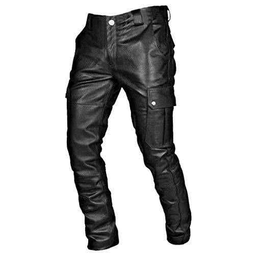 BIISDOST Lederhose Herren Schwarz Lang - Punk Gothic Leder Hose Herrenhosen Slim fit Motorrad Hosen Enge Kostüm Cosplay Straight Hosen Streetwear Strech Männer Cargohose Outdoorhose von BIISDOST