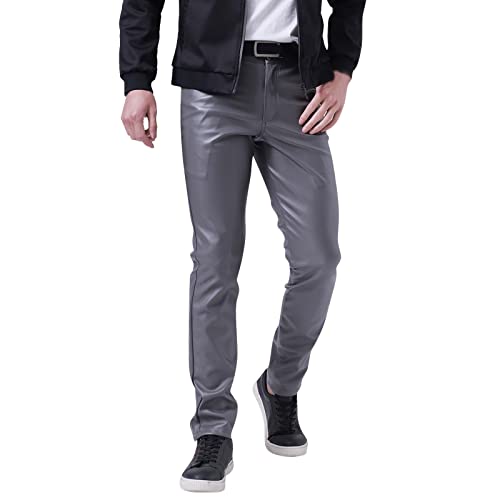 BIISDOST Lederhose Herren Schwarz Lang - Punk Gothic Leder Hose Herrenhosen Slim fit Motorrad Hosen Enge Kostüm Cosplay Straight Hosen Streetwear Strech Männer Cargohose Outdoorhose von BIISDOST