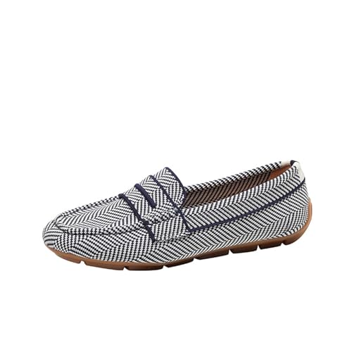 BIISDOST Leichte Strick-Loafer für Damen, Fahr-Loafer, lässiger Slip-On, Flache, Bequeme Bootsschuhe, atmungsaktive Schuhe mit flachem Boden Damenschuhe Gelb 37 (Blue, 36) von BIISDOST