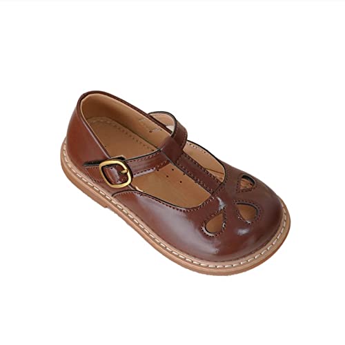 BIISDOST Mädchen Kleine Lederschuhe Hohle Atmungsaktive Prinzessin Schuhe Abendschuhe Kleines Kind Große Kinder Elefanten Sandalen (Brown, 27 Little Child) von BIISDOST