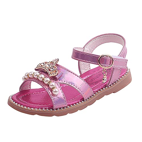 BIISDOST Mädchen Sandalen Flache Perle Kinderschuhe Große Kinder Strandschuhe Mädchen Prinzessin Schuhe Lauflernsandale (Hot Pink, 30 Little Child) von BIISDOST