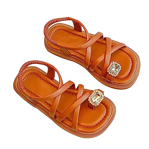 BIISDOST Mädchen-Sandalen mit offener Spitze, niedlich, keine Absätze, Kleid-Sandalen, Sommerschuhe mit Riemchen-Design, Kleinkind/kleines Kind/großes Kind Rutschfeste Kinderschuhe (Brown, 25 Toddler) von BIISDOST