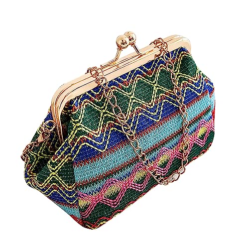 BIISDOST Mode Hasp Damen Weben Handtaschen Sommer Strand Weibliche Rattan Kleine Geldbörse Herren Taschen Schultertaschen (B, One Size) von BIISDOST