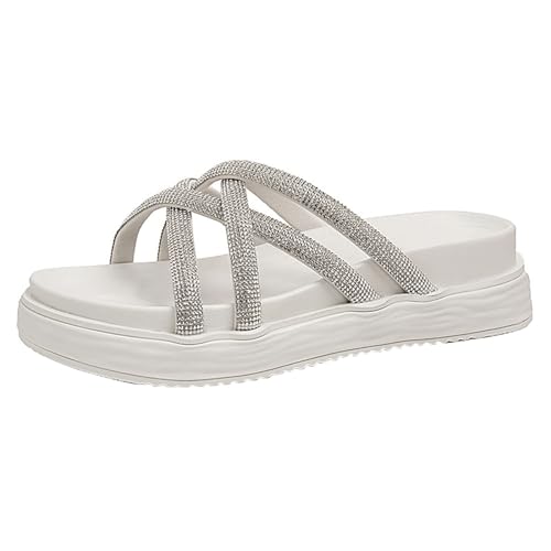 BIISDOST Modische Bright Diamond Outdoor Casual Strap Strandsandalen für Damen Schuhe Keilabsatz Damen (White, 40) von BIISDOST