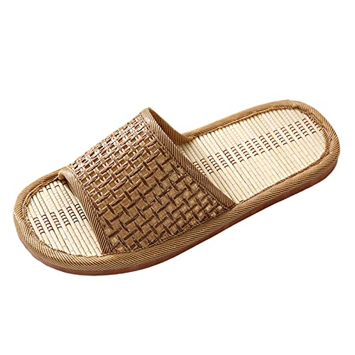 BIISDOST Pantoffel Rattan Flip Flops Haushalt Rutsch Bad Spa Sandale Hausschuhe für Frauen Männer Damen Schuhe Gefüttert (Brown, 40-41) von BIISDOST