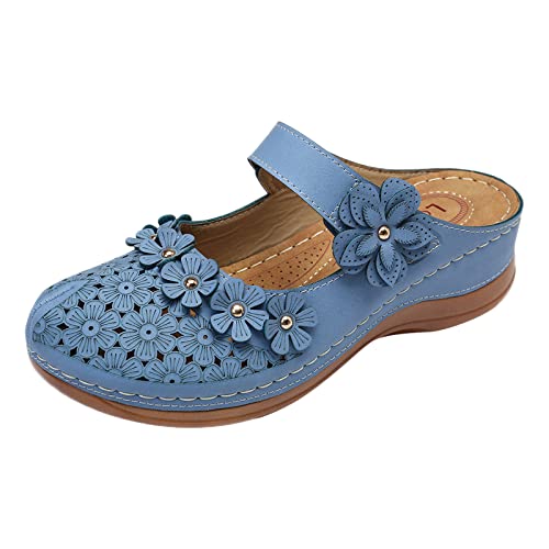 BIISDOST Sandalen für Damen, Damen, bequem, runde Zehenkeile, Hausschuhe Keilabsatz Schuhe Damen Schwarz (Blue, 40) von BIISDOST