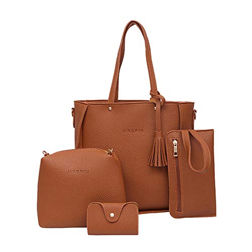 BIISDOST Set Four Handtasche Women Four Tasche Stück Taschen Crossbody-Taschen Brieftasche Tote Umhängetasche Nähbücher Mit Schnittmuster Taschen (Brown, One Size) von BIISDOST