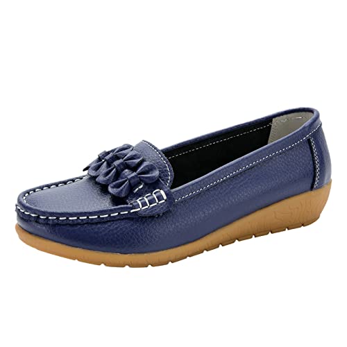 BIISDOST Slip On Women Comfort Walking Flat Loafers Freizeitschuhe Driving Loafers Wanderschuhe für Frauen Klein Damenschuhe 37 (Dark Blue, 40) von BIISDOST