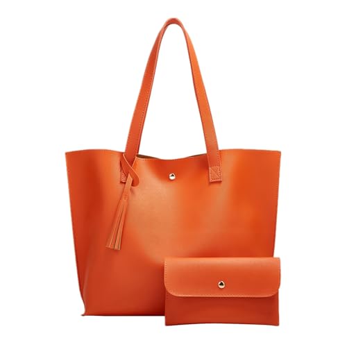 BIISDOST Solide Quasten-Muttertasche, große Kapazität, eine Schultertasche, Einkaufstasche Große Taschen Shopper (Orange, One Size) von BIISDOST