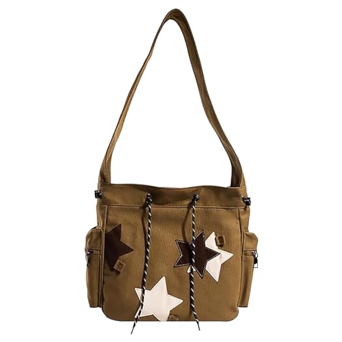 BIISDOST Süße Kawaii Star Canvas Messenger Bag Süße Tragetaschen kleine Schulter-Reise-Umhängetaschen für Frauen New Chic Damen Taschen (Coffee, One Size) von BIISDOST