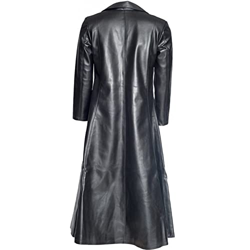 BIISDOST Trenchcoat Für Herren Langer Schwarzer Langärmeliger Modischer Ledermantel Gothic-Mantel aus Kunstleder Bikerjacken mit Modischem Revers Retro Langer Ledermantel Kunstlederjacke Losem Jacken von BIISDOST