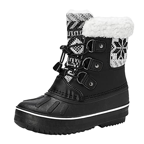 BIISDOST Winterschuhe Mädchen gr 33: Schneestiefel Kinderstiefel Plus Samt Winter Snow Boots Schlupfstiefel Gestrickte Rutschfest Baumwollschuhe Warme Gefüttert Winterschuhe Schneeschuhe von BIISDOST