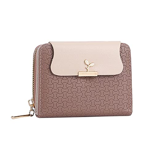 Damen Geldbörsen Groß Rose Brieftasche Damen Groß Schwarz Mode Frauen ID Kurze Brieftasche Einfarbige Tasche Reißverschluss Geldbörse Mehrere Kartenfächer Clutch Bag Brieftasche (Brown, One Size) von BIISDOST