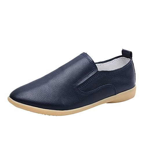 Freizeitschuhe Damen: Sommerschuhe Elegant Halbschuhe Runde Zehe Lederschuhe Flache Schuhe Anti-Slip Damenschuhe Atmungsaktive Bootsschuhe Klassisch Einzelschuhe Bequeme Slip-On Walkingschuhe von BIISDOST