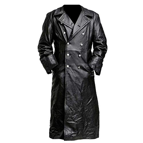 Herren Mittelalter Ledermantel Schwarz Zweireiher Langer Mantel Steampunk Gothic Jacke Viktorianischen Cosplay Kostüm Trenchcoat Lederjacke Lederkleidung üBergangsmantel Windbreaker Wintermantel von BIISDOST