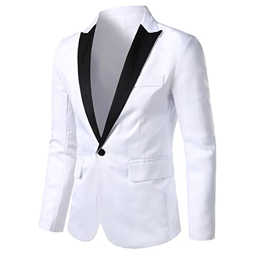 Herren Sakko Blazer Slim Fit Männer Sakko Anzug Regular Fit Modern Basic Sportlich Reverskragen Anzugjacke Anzüge Freizeit Jackett Sportsakko Hochzeitsanzug Winterjacken für Business (Z02-White, L) von BIISDOST