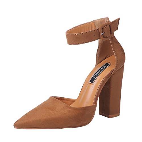 Outdoor Schuhe Damen Wasserdicht Leicht Damenschuhe Schwarz Mit Absatz Schnallenschuhe Schuhe Single Schuhe Heels High Business Für Damen Damen High Heels Krankenhaus Elegante (Zjsjm-B-Brown, 40) von BIISDOST