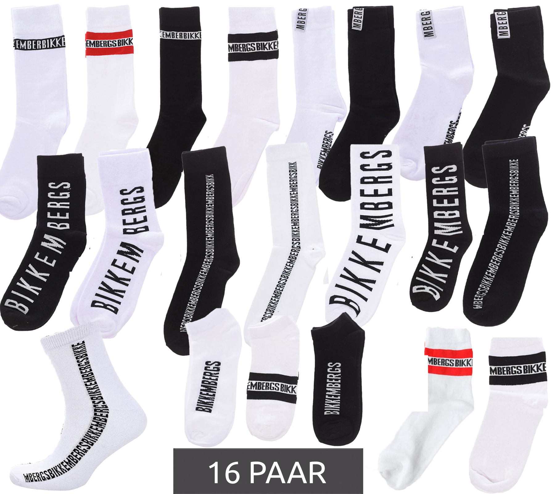 16 Paar BIKKEMBERGS Herren Baumwoll-Socken mit kleinem Markenschriftzug im Sparpack Strümpfe Sneaker-Socken Weiß/Schwarz/Rot 16 Paar BIKKEMBERGS Herren Baumwoll-Socken mit kleinem Markenschriftzug im Sparpack Strümpfe Sneaker-Socken Weiß/Schwarz/Rot von BIKKEMBERGS