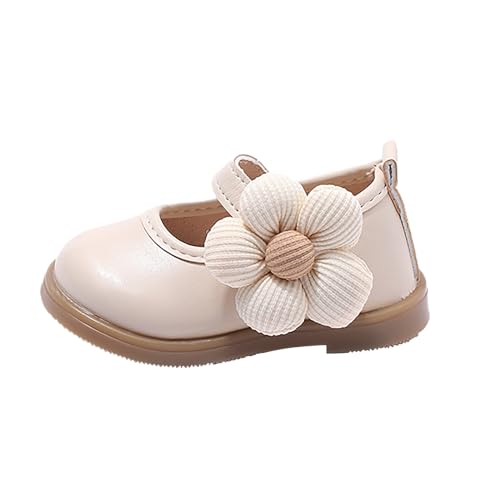 BILIKEYU Kleinkind Kleine Mädchen Flache Sandalen Blumen Slip On Erste Wanderschuhe Prinzessin Hochzeitsfeier Mary Jane Kleid Schuhe (Beige, 3-3.5 Years) von BILIKEYU