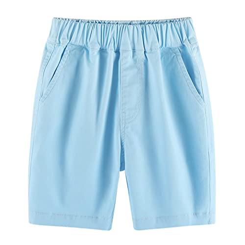 BINIDUCKLING Jungen Sommer Elastische Taille Kurze Hose - Schuluniformen Pull-on Shorts (Hellblau,130/6-7 Years) von BINIDUCKLING