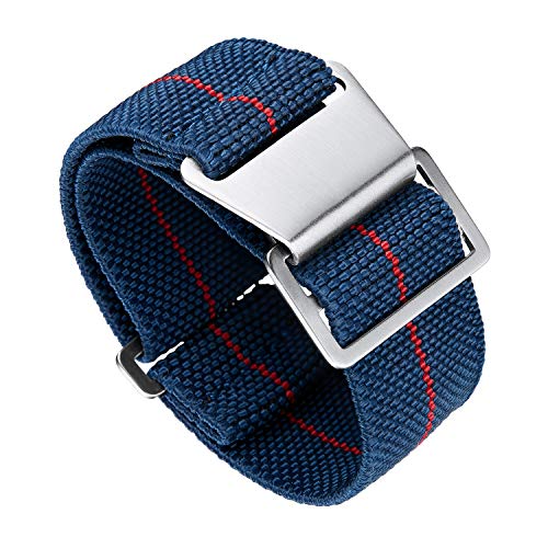 BINLUN Nylon Uhrenarmband Elastic Marinetaucher Fabric Nylon-Armbänder Militär Ersatz-Armband Uhr Hakenverschluss mit Schwarz/Silber Damen&Herren 18/20/22mm von BINLUN