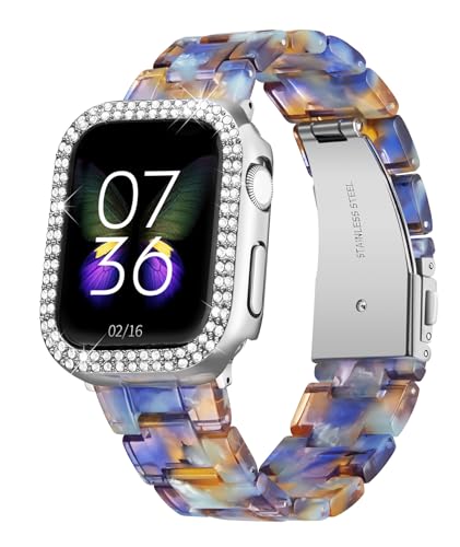 BINLUN Harz Uhrenarmband mit Diamantschale Kompatibel mit Apple Watch 45mm für Damen Herren Armband für iWatch Series 9 8 7 Stylish Elegant von BINLUN