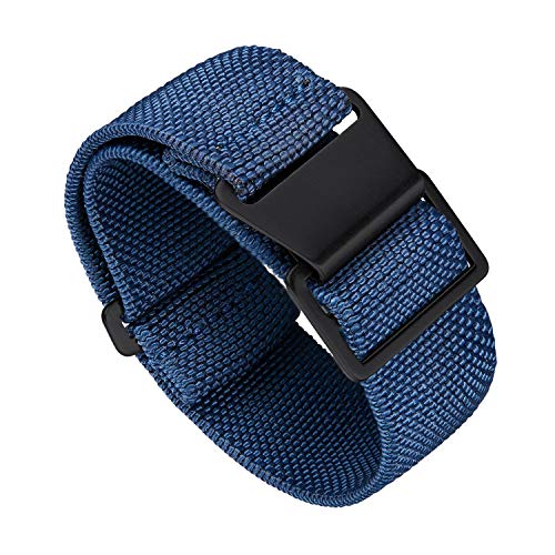 BINLUN Nylon Uhrenarmband Elastic Marinetaucher Fabric Nylon-Armbänder Militär Ersatz-Armband Uhr Hakenverschluss mit Schwarz/Silber Damen&Herren 18/20/22mm von BINLUN