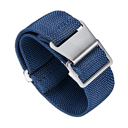 BINLUN Nylon Uhrenarmband Elastic Marinetaucher Fabric Nylon-Armbänder Militär Ersatz-armband Uhr Hakenverschluss mit Schwarz/Silber Damen&Herren 18/20/22mm von BINLUN