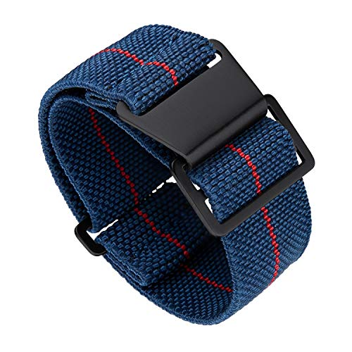 BINLUN Nylon Uhrenarmband Elastic Marinetaucher Fabric Nylon-Armbänder Militär Ersatz-Armband Uhr Hakenverschluss mit Schwarz/Silber Damen&Herren 18/20/22mm von BINLUN