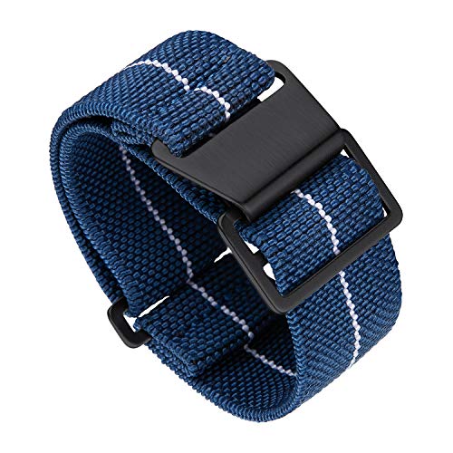 BINLUN Nylon Uhrenarmband Elastic Marinetaucher Fabric Nylon-Armbänder Militär Ersatz-Armband Uhr Hakenverschluss mit Schwarz/Silber Damen&Herren 18/20/22mm von BINLUN