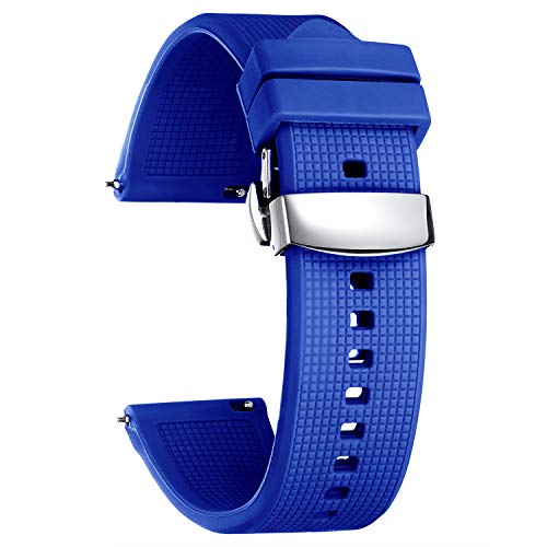 BINLUN Silikon Uhrenarmband Schnellverschluss Gummi Uhrenarmbänder für Herren Damen mit Faltschließe Smartwatch Armband 18mm 19mm 20mm 21mm 22mm 24mm Ersatzarmband (22mm, Blau) von BINLUN