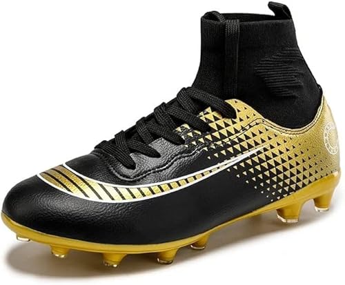 BINQER Fußballschuhe for Herren – Professionelle Fußballschuhe for Training und Spiele auf Rasen, Außen- und Innenflächen Fußballausrüstung (Color : 22025-black/Golden, Size : 35 EU) von BINQER