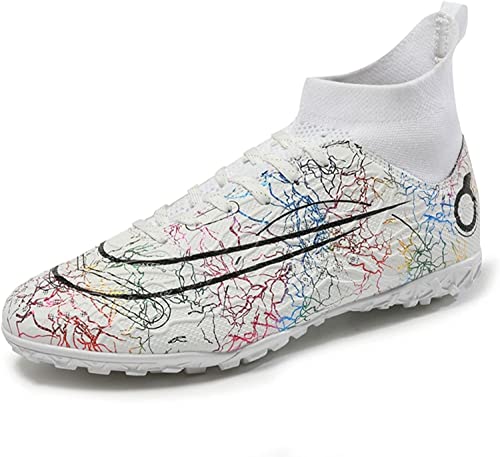 BINQER Herren-Fußballschuhe, Stiefel, Stollen, High-Top-Spike-Fußballschuhe, Outdoor-Training, Teenager, atmungsaktive Turnschuhe, Fußballschuhe Fußballausrüstung(Color:Blanc 1 R,Size:37 EU) von BINQER