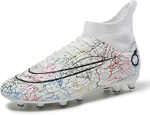 BINQER Herren-Fußballschuhe, Stiefel, Stollen, High-Top-Spike-Fußballschuhe, Outdoor-Training, Teenager, atmungsaktive Turnschuhe, Fußballschuhe Fußballausrüstung(Color:Blanc 1 T,Size:39 EU) von BINQER