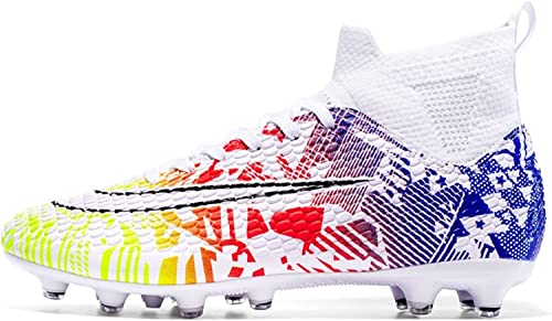 BINQER Herren-Fußballschuhe, Stiefel, Stollen, High-Top-Spike-Fußballschuhe, Outdoor-Training, Teenager, atmungsaktive Turnschuhe, Fußballschuhe Fußballausrüstung(Color:Blanc 4 T,Size:39 EU) von BINQER