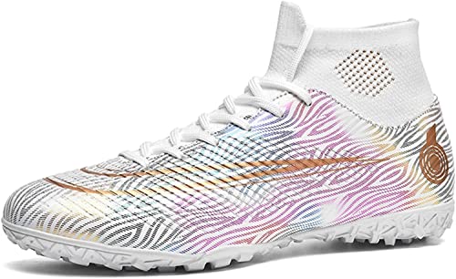 BINQER Herren-Fußballschuhe, Stiefel, Stollen, High-Top-Spike-Fußballschuhe, Outdoor-Training, Teenager, atmungsaktive Turnschuhe, Fußballschuhe Fußballausrüstung(Color:Blanc 5 R,Size:42 EU) von BINQER