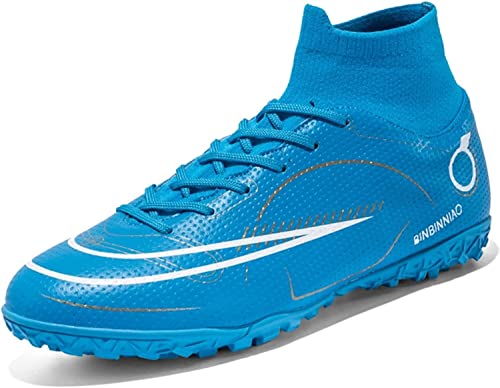 BINQER Herren-Fußballschuhe, Wettkampf-Spikes, hohe Spitzen, professionelle Outdoor-Sport-Fußballschuhe, Trainingsschuhe for Erwachsene, Rasen tragende Fans, Fußballschuhe Fußballausrüstung(Color:Blue von BINQER