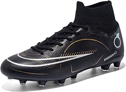 BINQER Herren-Fußballschuhe, Wettkampf-Spikes, hohe Spitzen, professionelle Outdoor-Sport-Fußballschuhe, Trainingsschuhe for Erwachsene, Rasen tragende Fans, Fußballschuhe Fußballausrüstung(Color:Blac von BINQER