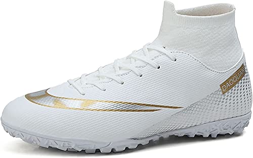 BINQER Herren-Fußballschuhe, professionelle Nagel-Jugend-Fußball-Match-Schuhe, Schnürsenkel, Training, Fußballfans, Sportschuhe Fußballausrüstung(Color:White2 R,Size:42 EU) von BINQER