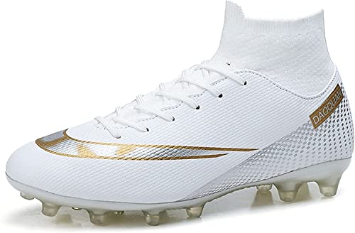 BINQER Herren-Fußballschuhe, professionelle Nagel-Jugend-Fußball-Match-Schuhe, Schnürsenkel, Training, Fußballfans, Sportschuhe Fußballausrüstung(Color:White2 T,Size:45 EU) von BINQER