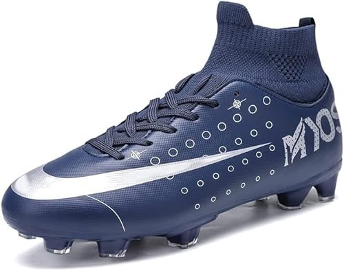 BINQER Herren-Fußballschuhe – High-Top-Fußballschuhe for den Rasen-, Innen- und Außenbereich – Spieltrainings-Sneaker for Jugendliche Fußballausrüstung (Color : D5825-b-lue, Size : 38 EU) von BINQER