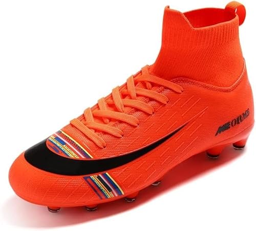 BINQER Herren-Fußballschuhe – High-Top-Fußballschuhe for den Rasen-, Innen- und Außenbereich – Spieltrainings-Sneaker for Jugendliche Fußballausrüstung (Color : D9086-orange, Size : 40 EU) von BINQER