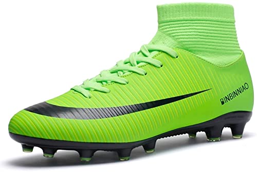 BINQER Herren Fußballschuhe High Top Spikes Jugend Outdoor Training Fußballschuhe rutschfeste und langlebige professionelle Sportschuhe Rasen Fußballausrüstung(Color:Vert 2 T,Size:43 EU) von BINQER