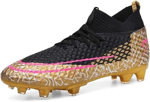 BINQER Herren-Fußballschuhe for festen Boden und Rasen – leichte und Bequeme Sportschuhe for Laufen und Spieltraining im Freien Spikes Schuhe (Color : 219-black Golden, Size : 39 EU) von BINQER