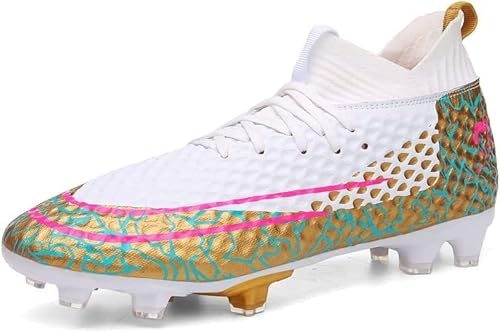 BINQER Herren-Fußballschuhe for festen Boden und Rasen – leichte und Bequeme Sportschuhe for Laufen und Spieltraining im Freien Spikes Schuhe (Color : 219-white Golden, Size : 38 EU) von BINQER