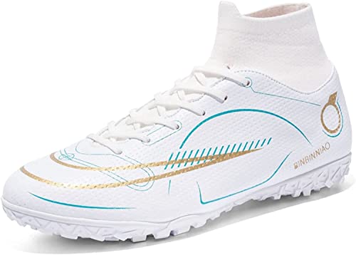 BINQER Jugend-Fußballschuhe, Herren-Fußballschuhe, rutschfest, langlebig, for Kinder, Outdoor-Sport, Fußballschuhe, Trainingsschuhe Fußballausrüstung (Color : Blanc Bleu R, Size : 38 EU) von BINQER