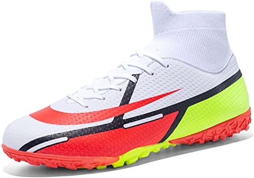 BINQER Jugend-Fußballschuhe, Herren-Fußballschuhe, rutschfest, langlebig, for Kinder, Outdoor-Sport, Fußballschuhe, Trainingsschuhe Fußballausrüstung (Color : Blanc Orange R, Size : 42 EU) von BINQER