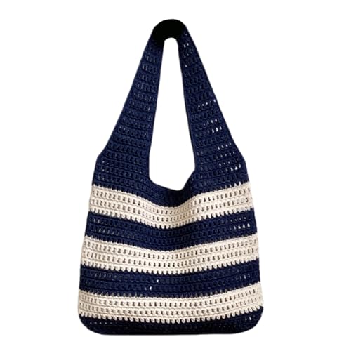 BIOSA Damen-Tragetasche, gehäkelt, Kontrastfarbe, gestrickte Tragetasche, ausgehöhlte Strick-Streifen-Handtasche, gewebte Tasche für Damen von BIOSA