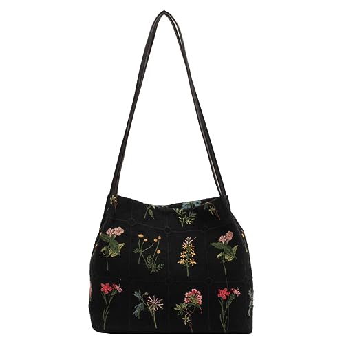 BIOSA Damen-Umhängetasche mit Blumenmuster, großes Fassungsvermögen, Segeltuch, bestickte Handtasche, Haspenverschluss, weiche weibliche Reise-Freizeittasche von BIOSA